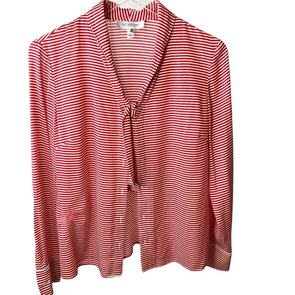St. John Collection Tops - St. John Collection Red White Striped Parisian French Button Down Silk Blouse 4